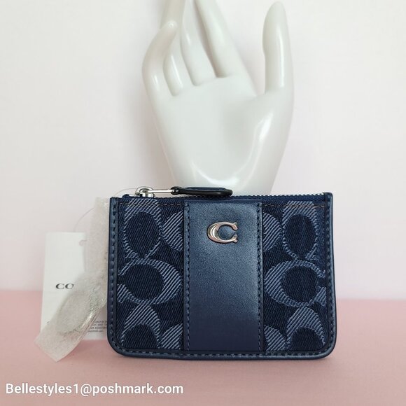 COACH Mini Skinny ID Card Case in Denim Signature- Deep Blue multi color⭐ - Picture 2 of 16